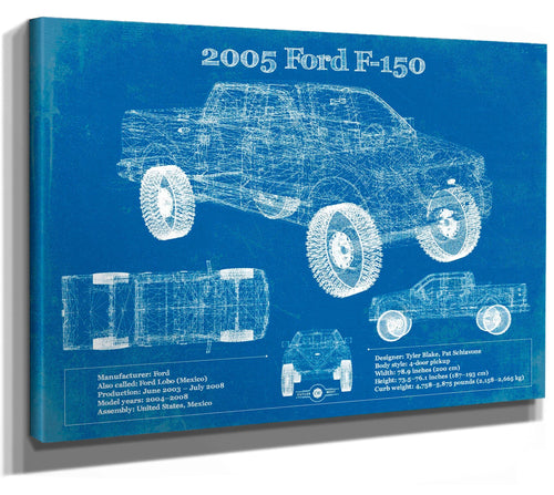 14" x 11" / Stretched Canvas Wrap Cutler West 2005 Ford F-150 Vintage Blueprint Auto Print