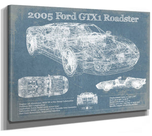 14" x 11" / Stretched Canvas Wrap Cutler West 2005 Ford GTX1 Roadster Vintage Blueprint Auto Print