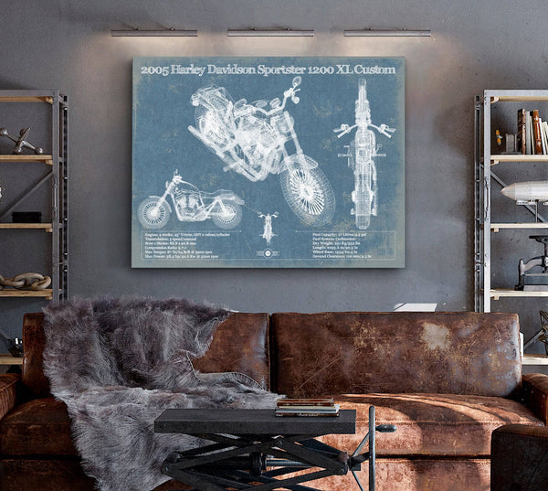 Cutler West 2005 Harley Davidson Sportster 1200 XL Custom Blueprint Motorcycle Patent Print