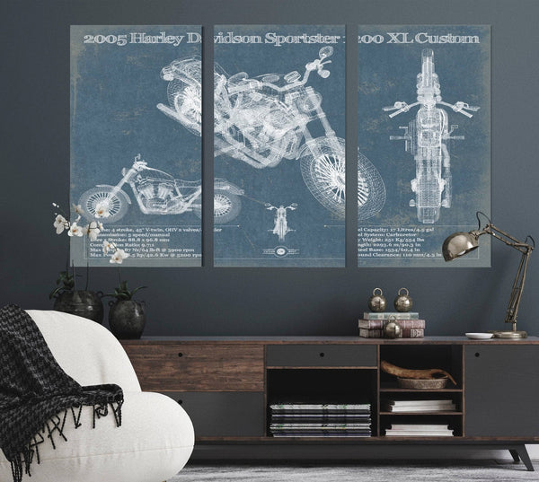 Cutler West 2005 Harley Davidson Sportster 1200 XL Custom Blueprint Motorcycle Patent Print