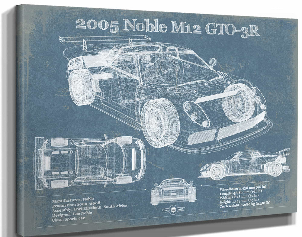 14" x 11" / Stretched Canvas Wrap Cutler West 2005 Noble M12 GTO-3R Vintage Blueprint Auto Print