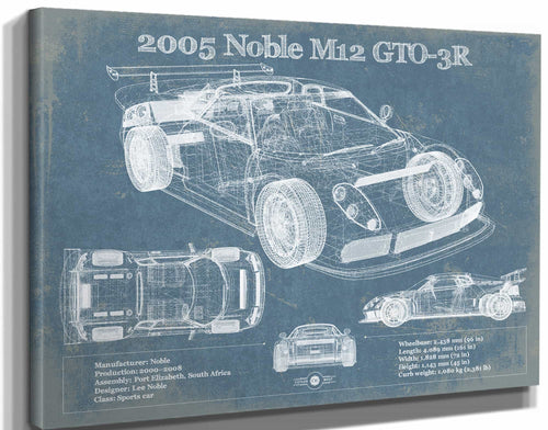 14" x 11" / Stretched Canvas Wrap Cutler West 2005 Noble M12 GTO-3R Vintage Blueprint Auto Print