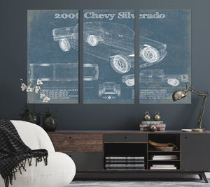 36" x 24" / 3 Panel Canvas Wrap Cutler West 2006 Chevrolet Silverado Vintage Blueprint Auto Print