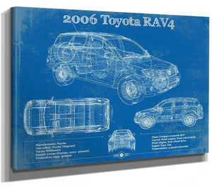 14" x 11" / Stretched Canvas Wrap Cutler West 2006 Toyota Rav4 Vintage Blueprint Auto Print