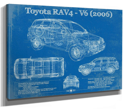 14" x 11" / Stretched Canvas Wrap Cutler West 2006 Toyota RAV4 Vintage Blueprint Auto Print