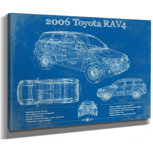 2006 Toyota Rav4 Blueprint Art Print as a stretched canvas wrap with gallery wrapped edges
