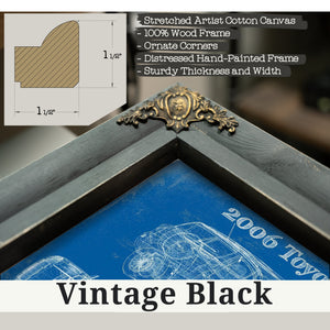 Vintage Black frame corner detail, 1.5 inch ornate wood moulding, 2006 Toyota Rav4 Blueprint Art Print