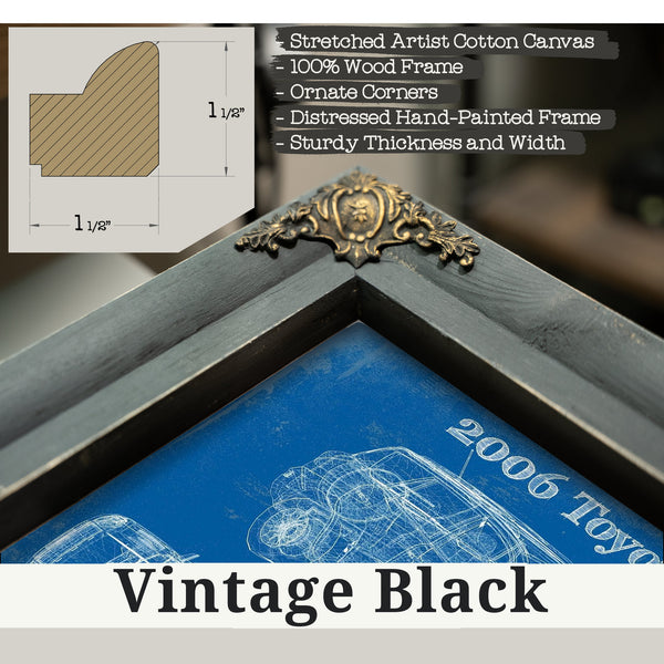 Vintage Black frame corner detail, 1.5 inch ornate wood moulding, 2006 Toyota Rav4 Blueprint Art Print