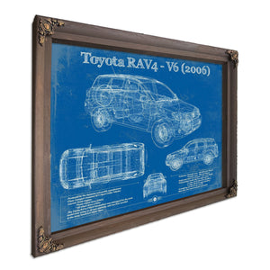 2006 Toyota RAV4 Blueprint Art Print in a Bourbon stained wood frame with antique gold corners