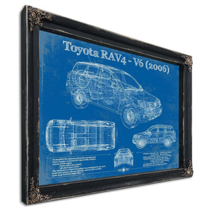 2006 Toyota RAV4 Blueprint Art Print in a distressed Vintage Black wood frame with ornate corners