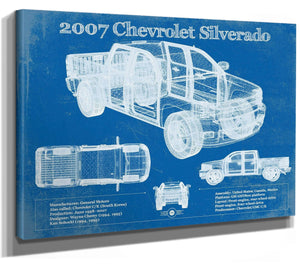 14" x 11" / Stretched Canvas Wrap Cutler West 2007 Chevrolet Silverado 1500 Vintage Blueprint Auto Print