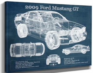 14" x 11" / Stretched Canvas Wrap Cutler West 2009 Ford Mustang GT Original Blueprint Art