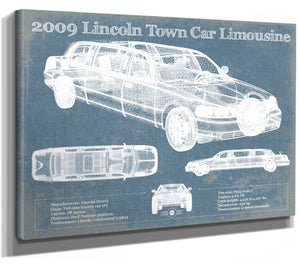14" x 11" / Stretched Canvas Wrap Cutler West 2009 Lincoln Town Car Limousine Vintage Blueprint Auto Print