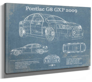 14" x 11" / Stretched Canvas Wrap Cutler West 2009 Pontiac G8 GXP Blueprint Vintage Auto Print