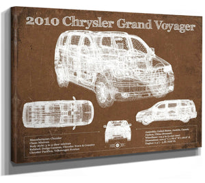 14" x 11" / Stretched Canvas Wrap Cutler West 2010 Chrysler Grand Voyager Vintage Blueprint Auto Print