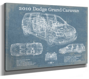 14" x 11" / Stretched Canvas Wrap Cutler West 2010 Dodge Grand Caravan Vintage Blueprint Auto Print