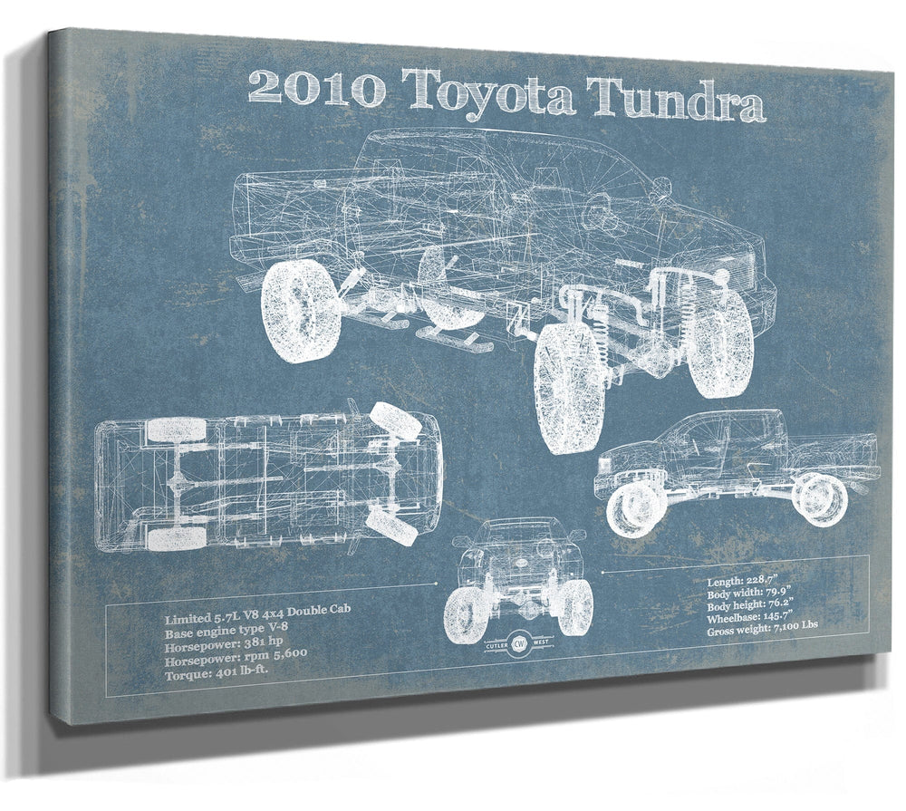 14" x 11" / Stretched Canvas Wrap Cutler West 2010 Toyota Tundra Vintage Blueprint Auto Print