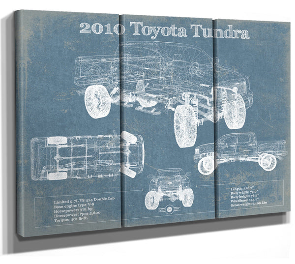36" x 24" / 3 Panel Canvas Wrap Cutler West 2010 Toyota Tundra Vintage Blueprint Auto Print