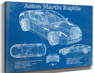 14" x 11" / Stretched Canvas Wrap Cutler West 2011 Aston Martin Rapide Vintage Blueprint Auto Print