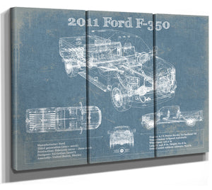 36" x 24" / 3 Panel Canvas Wrap Cutler West 2011 Ford F-350 Vintage Blueprint Auto Print