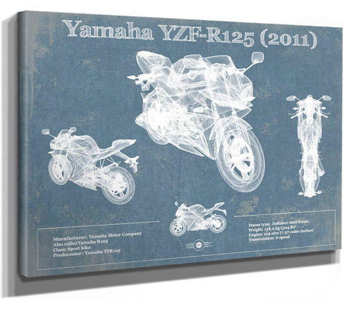 14" x 11" / Stretched Canvas Wrap Cutler West 2011 Yamaha SR125 Blueprint Motorcycle Patent Print