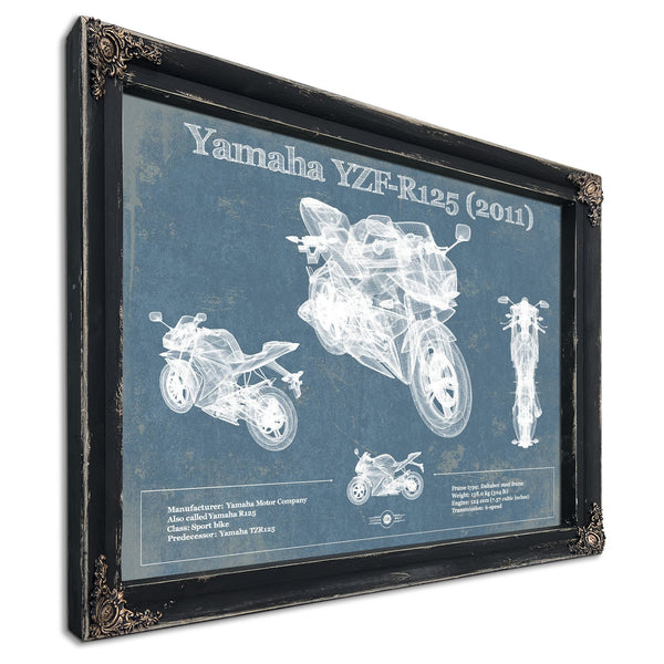 2011 Yamaha SR125 Print in a distressed Vintage Black wood frame with ornate corners