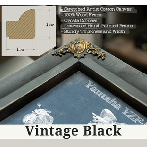Vintage Black frame corner detail, 1.5 inch ornate wood moulding, 2011 Yamaha SR125 Print