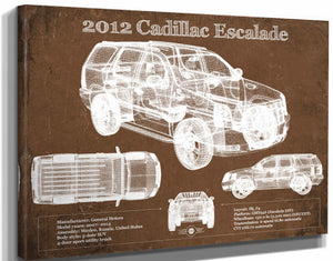 14" x 11" / Stretched Canvas Wrap Cutler West 2012 Cadillac Escalade Blueprint Vintage Auto Print