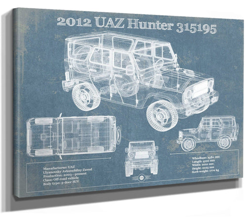 14" x 11" / Stretched Canvas Wrap Cutler West 2012 UAZ Hunter 315195 Vintage Blueprint Auto Print