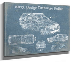 14" x 11" / Stretched Canvas Wrap Cutler West 2013 Dodge Durango Police Blueprint Vintage Auto Print