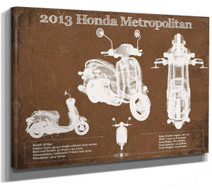 14" x 11" / Stretched Canvas Wrap Cutler West 2013 Honda Metropolitan Vintage Blueprint Auto Print