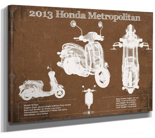14" x 11" / Stretched Canvas Wrap Cutler West 2013 Honda Metropolitan Vintage Blueprint Auto Print