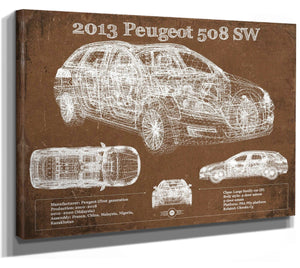 14" x 11" / Stretched Canvas Wrap Cutler West 2013 Peugeot 508 SW Blueprint Vintage Auto Print
