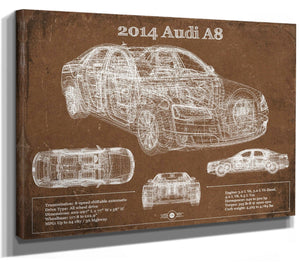 14" x 11" / Stretched Canvas Wrap Cutler West 2014 Audi R8 Vintage Blueprint Auto Print