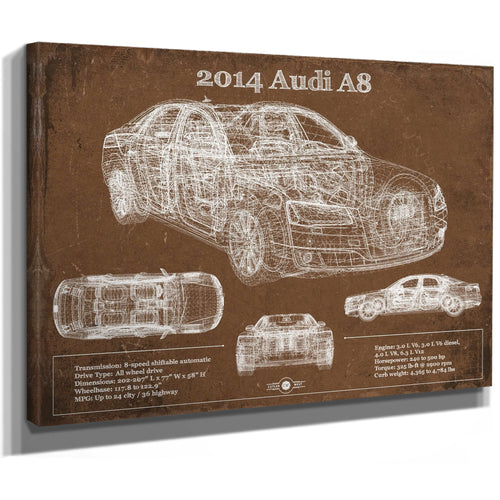 2014 Audi R8 Blueprint Art Print as a stretched canvas wrap with gallery wrapped edges