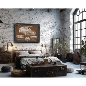 2014 Audi R8 Blueprint Art Print framed in Vintage Black in a farmhouse entryway