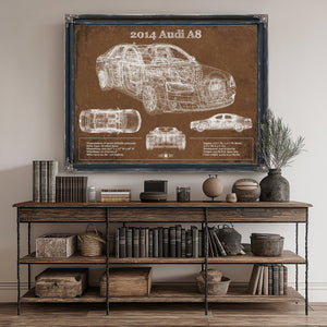 2014 Audi R8 Blueprint Art Print canvas print size guide 24x18 36x24 48x36 inches