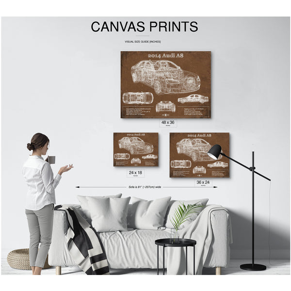 2014 Audi R8 Blueprint Art Print displayed on a wall