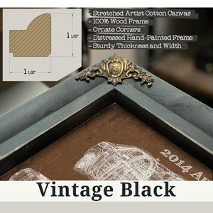 Vintage Black frame corner detail, 1.5 inch ornate wood moulding, 2014 Audi R8 Blueprint Art Print