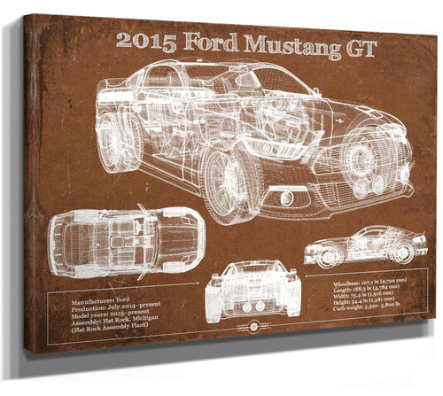 14" x 11" / Stretched Canvas Wrap Cutler West 2015 Ford Mustang GT Eleanor Blueprint Vintage Auto Print