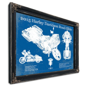 2015 Harley Davidson Road Glide Print in a distressed Vintage Black wood frame with ornate corners