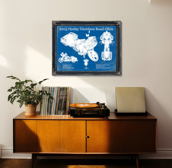 2015 Harley Davidson Road Glide Print framed in Vintage Black in a loft bedroom