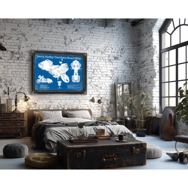 2015 Harley Davidson Road Glide Print framed in Vintage Black in a farmhouse entryway