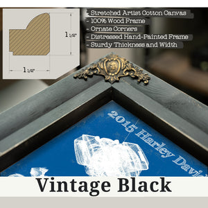 Vintage Black frame corner detail, 1.5 inch ornate wood moulding, 2015 Harley Davidson Road Glide Print