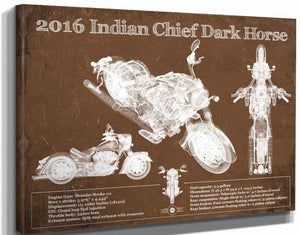 14" x 11" / Stretched Canvas Wrap Cutler West 2016-2019 Indian Chief Dark Horse Motorcycle Patent Print