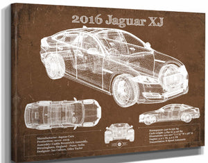 14" x 11" / Stretched Canvas Wrap Cutler West 2016 Jaguar XJ Car Original Blueprint Art