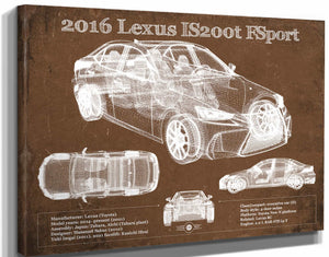 14" x 11" / Stretched Canvas Wrap Cutler West 2016 Lexus IS (XE30) 200t F Sport (2017) Blueprint Auto Print