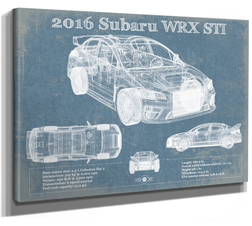 14" x 11" / Stretched Canvas Wrap Cutler West 2016 Subaru WRX STI Blueprint Vintage Auto Print