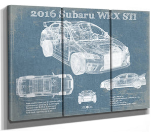 36" x 24" / 3 Panel Canvas Wrap Cutler West 2016 Subaru WRX STI Blueprint Vintage Auto Print