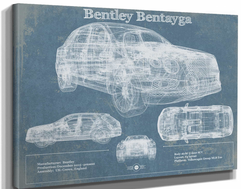 14" x 11" / Stretched Canvas Wrap Cutler West 2017 Bentley Bentayga Vintage Car Print